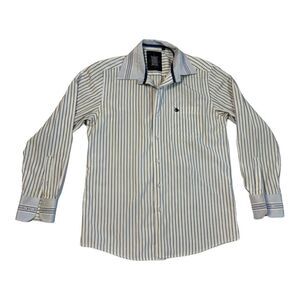 TM Exposure Men's Medium White & Blue Button Down Dress Shirt